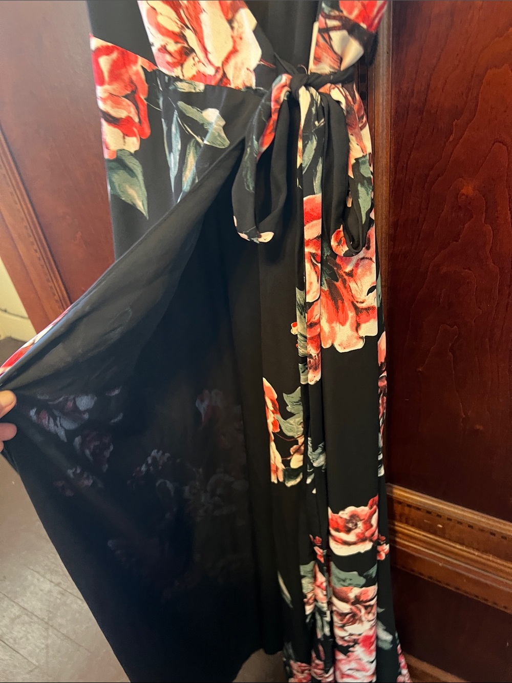 Lulu's Black wrap Maxi Dress with Pink Floral Print - Picture 3 of 3